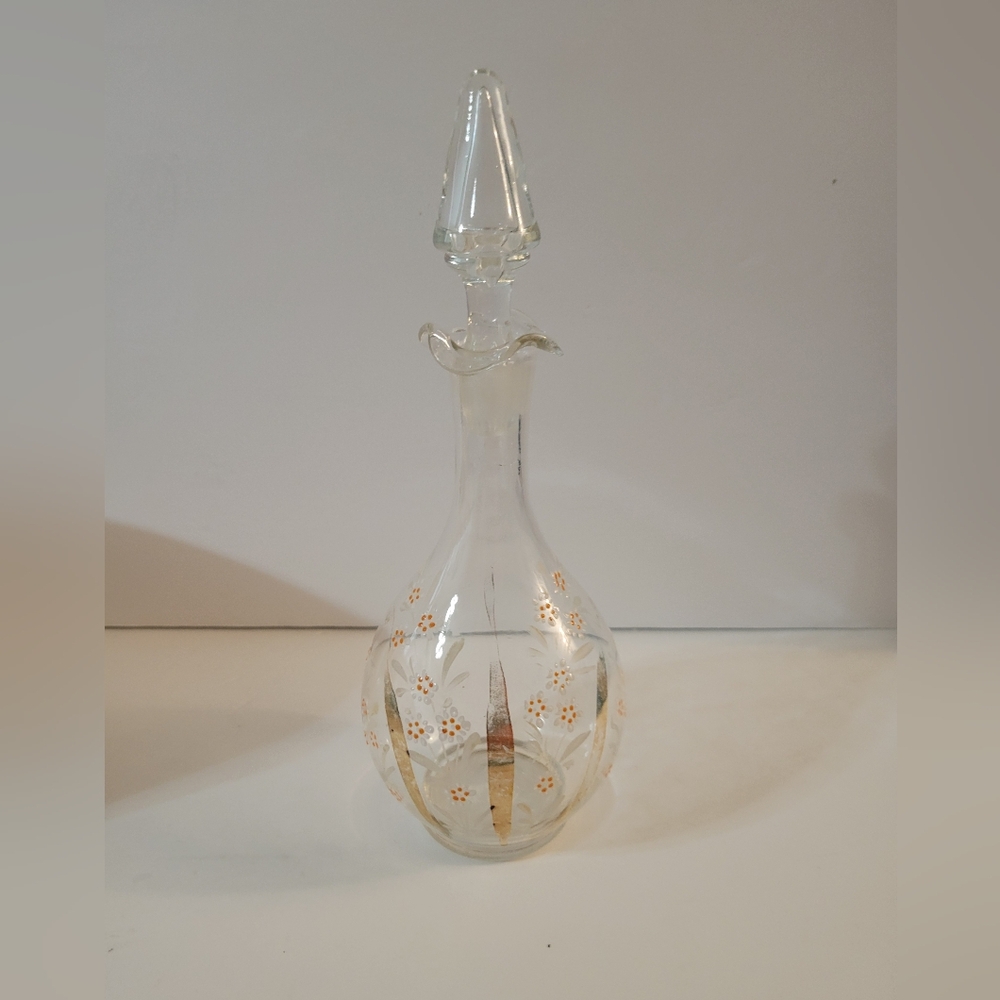 Vintage Enameled Painted Decanter Floral